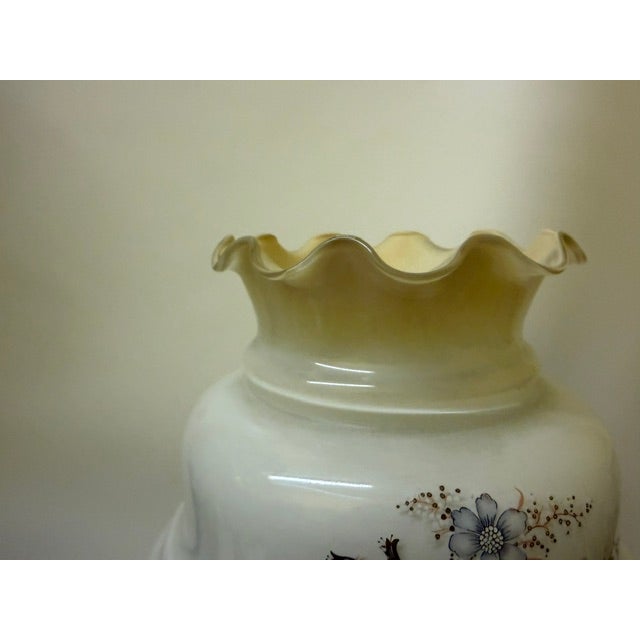 White Vintage Victorian "Gone With the Wind" Floral Milk Glass Hurricane Parlor Lamp For Sale - Image 8 of 16