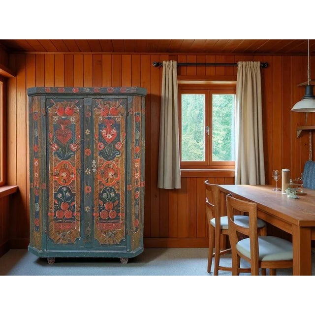 Antique Blue Floral Painted Cabinet in Fir, 1800s For Sale - Image 14 of 18