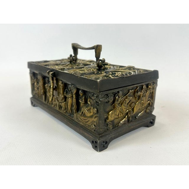 Antique Gothic Revival Bronze Jewelry Box with Religious Scenes, 19th Century For Sale - Image 3 of 16
