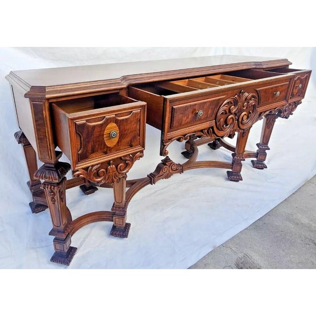Antique 1920s Rockford Carved Walnut Sideboard Buffet / Console Spanish Revival Design For Sale - Image 10 of 12