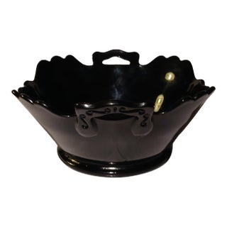 Early 1930's l.e. Smith Mt. Pleasant 8'' Black Amethyst Bowl Scalloped Rim W/ 2 Handles For Sale