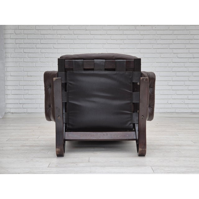 Vintage Scandinavian Lounge Chair in Leather and Bentwood, 1970s For Sale - Image 10 of 18