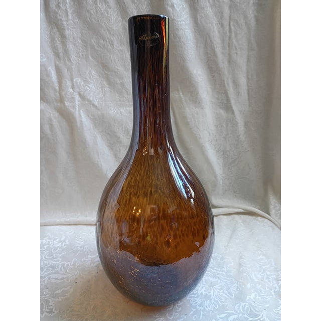 Mid-Century Modern Vintage Murano Amber Crackle Glass Bottle Vase - 16" For Sale - Image 3 of 8