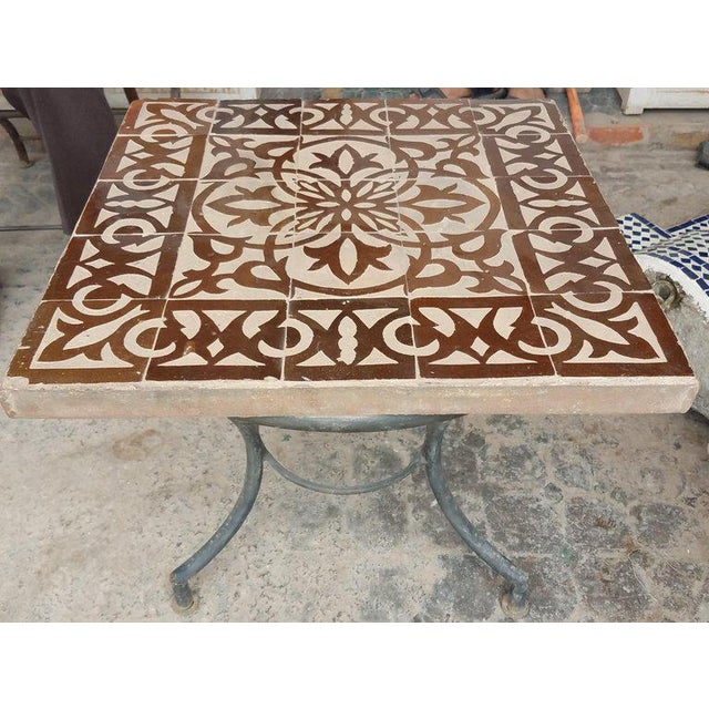 2010s Moroccan Brown/Natural Mosaic 20" Square Table For Sale - Image 5 of 6