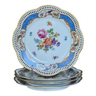 Vintage Bavaria Schumann Gold Encrusted Floral Motif Plates - Set of 4 For Sale
