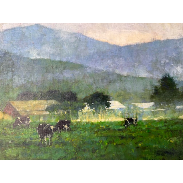 1990s Vintage Farm Landscape Oil on Canvas Board Painting – Signed For Sale - Image 5 of 12