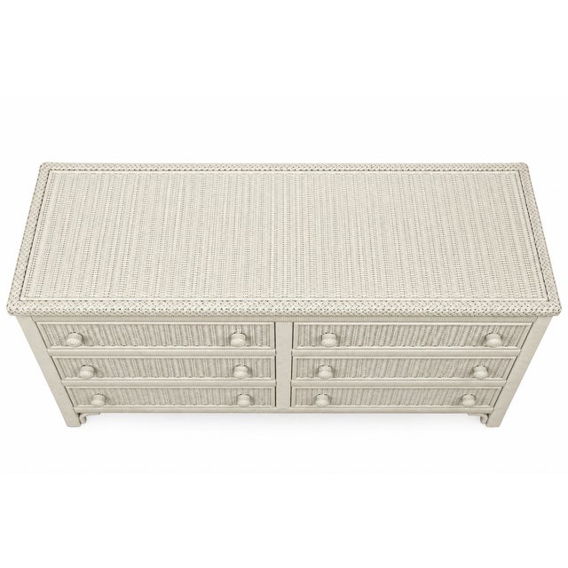 Wood Vintage Henry Link Wicker Dresser – Six Drawers, Braided Rattan Trim. For Sale - Image 7 of 7