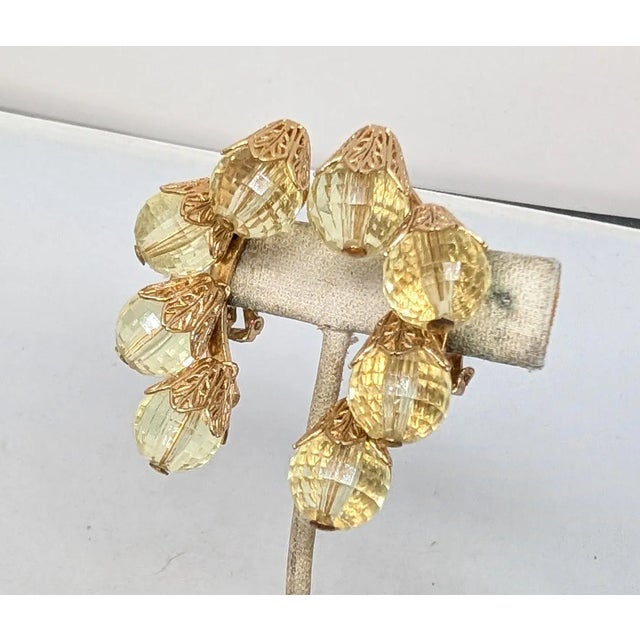 Yellow Vintage 1950s Signed Napier Yellow Disco Ball Clip Earrings-2 Pieces For Sale - Image 8 of 12