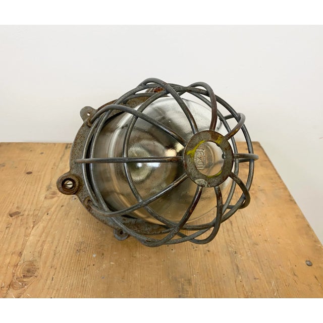 Industrial Grey Cast Iron Cage Pendant Light, 1960s For Sale - Image 12 of 14