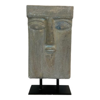 Currey & Company Mid-Century Modern Style Large Concrete Mask on Stand Prototype For Sale