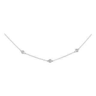 14K White Gold 1/2 Cttw Bezel Set Diamond Station Necklace For Sale