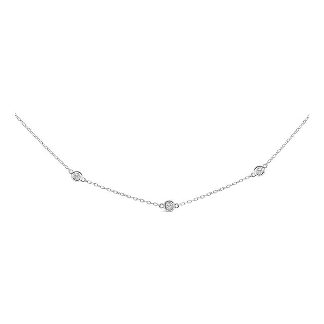 14K White Gold 1/2 Cttw Bezel Set Diamond Station Necklace For Sale