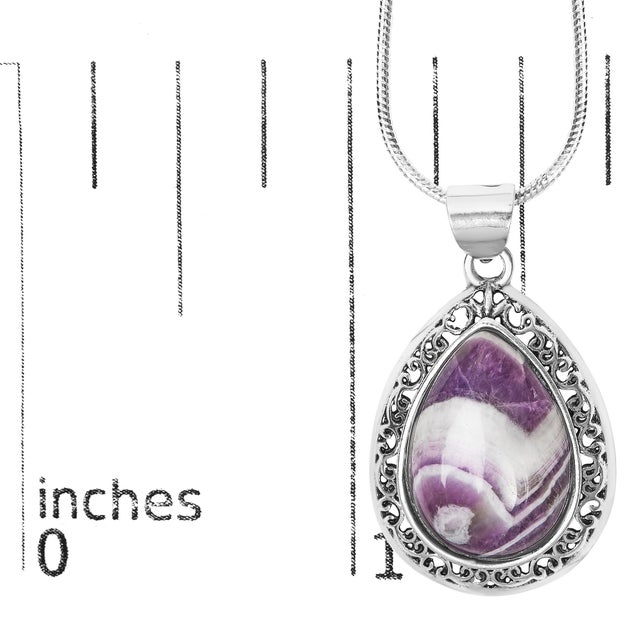 2020s Sterling Silver Chevron Amethyst Teardrop Pendant Necklace For Sale - Image 5 of 6
