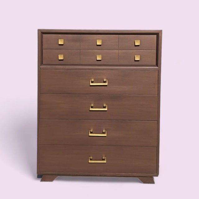 Mid-Century Modern Six-Drawer Tallboy Dresser With Brass Handles For Sale - Image 10 of 10