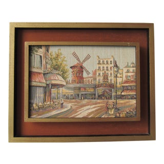 Vintage French Mid Century Framed Moulin Rouge Paris Framed Tapestry For Sale