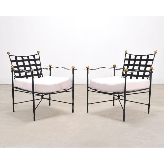 Metal Pair of Mario Papperzini Amalfi Iron Lounge Chairs and Ottomans For Sale - Image 7 of 18