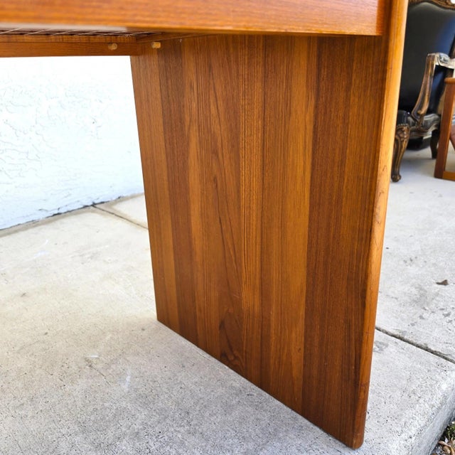Brown Vintage Komfort Danish Lattice Pattern Teak and Glass Console Table For Sale - Image 8 of 9