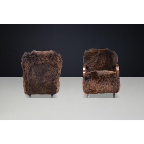 1940s Dutch Lounge Chairs in Dark Sheepskin from Jindřich Halabala, 1940s, Set of 2 For Sale - Image 5 of 18