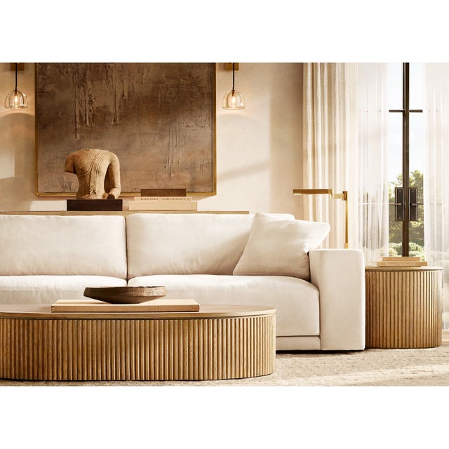 Art Deco Rh Restoration Hardware Byron Coffee Table | Reeded White Oak | Excellent Condition For Sale - Image 3 of 6