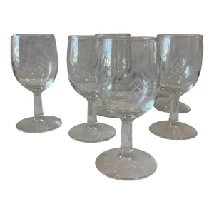 Javit Hand Cut Crystal Criss Cross Pattern Wine Glasses - Set of 6