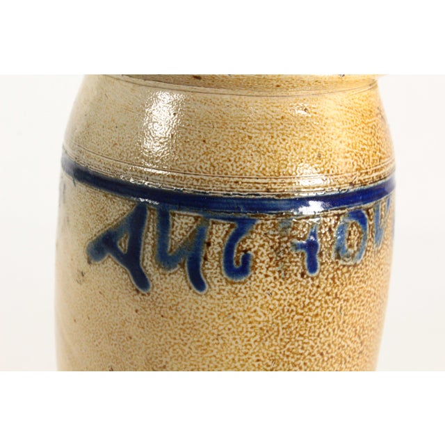 Rare 19th C Blue on Beige Stoneware Anchovies Jar, New England For Sale - Image 9 of 17