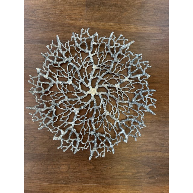 Vintage 15” Faux Coral Metal Shallow Bowl For Sale - Image 12 of 18