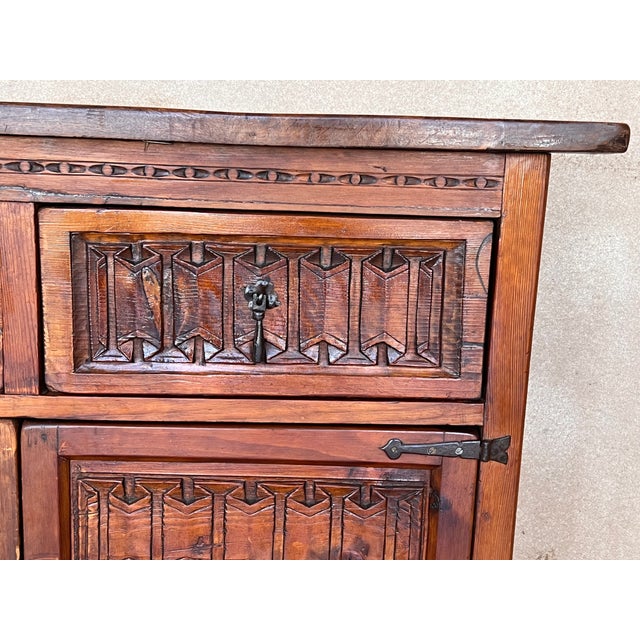 20th Century Spanish Carved Walnut Tuscan Cabinet with One-Drawer For Sale - Image 9 of 12