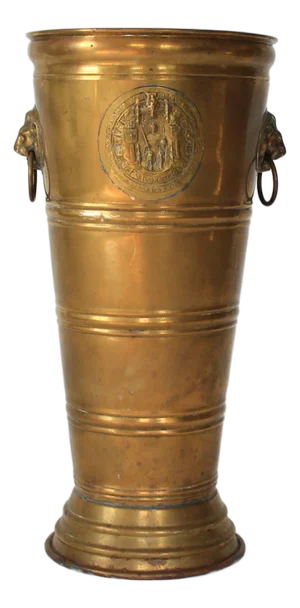 Vintage Brass Lion Head Umbrella Stand W/ Intricate Medallion