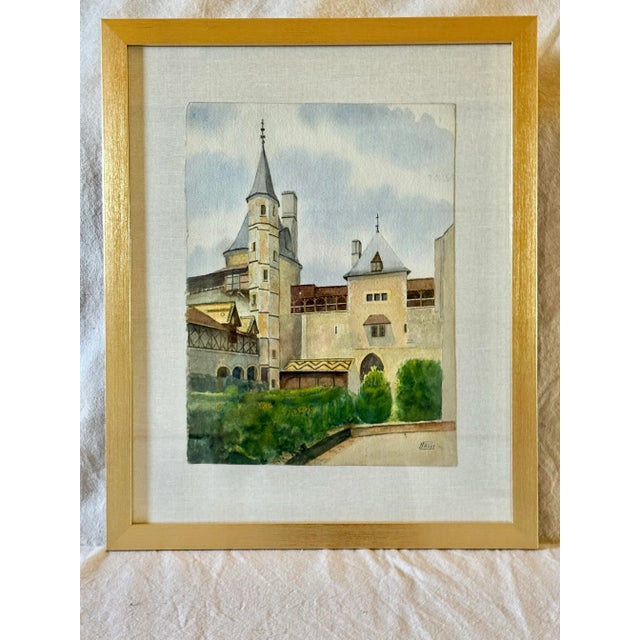 Mid 20th Century Framed French Watercolor Painting of Chateau La Roche Pot For Sale - Image 11 of 12