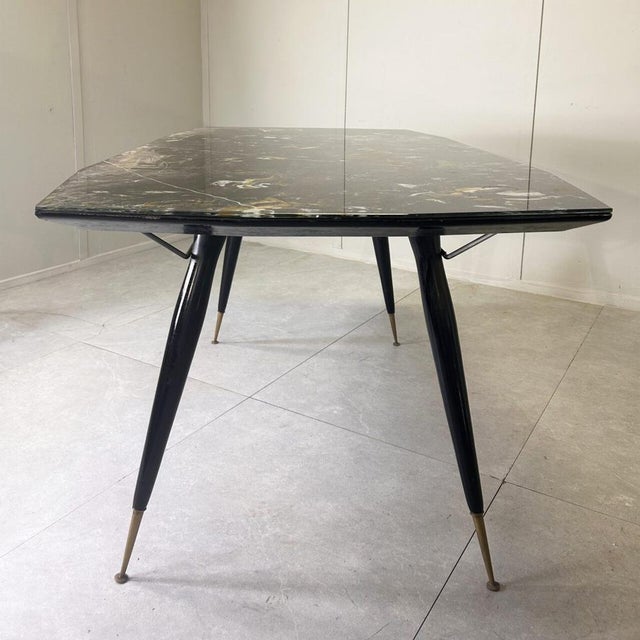 Dining Table with Hexagonal Wooden Feet & Brass Terminals, 1960s For Sale - Image 11 of 15