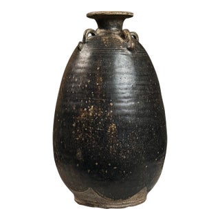 Antique 18th Century Folk Art Khmer Stoneware Glazed Handled Jar (Cambodia) For Sale