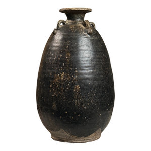 Antique 18th Century Folk Art Khmer Stoneware Glazed Handled Jar (Cambodia)