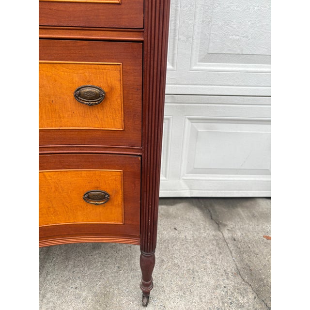 Antique Colonial Revival Serpentine Chest of Drawers, 1920s American Cherry & Maple Dresser, Vintage Curved Front Bedroom Furniture, Wood For Sale - Image 10 of 12
