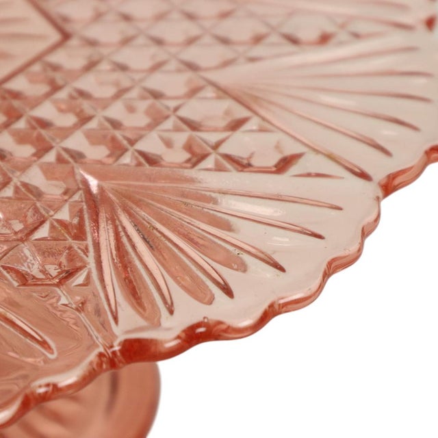 Glass Art Deco Pink Rosaline Glass Cake Plate, 1930s For Sale - Image 7 of 14