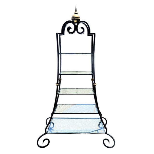 Metal Vintage French Iron Pagoda Glass Shelf Graduated Étagère - Maison Jansen Style For Sale - Image 7 of 11
