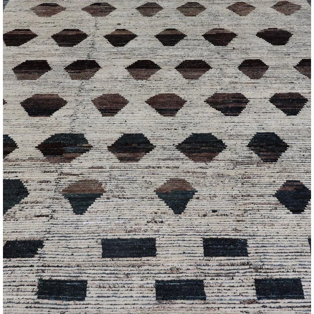 Shabby Chic Teal and Brown Geometric Tribal Rug by Keivan Woven Arts 9'5 X 11'6 For Sale - Image 3 of 12