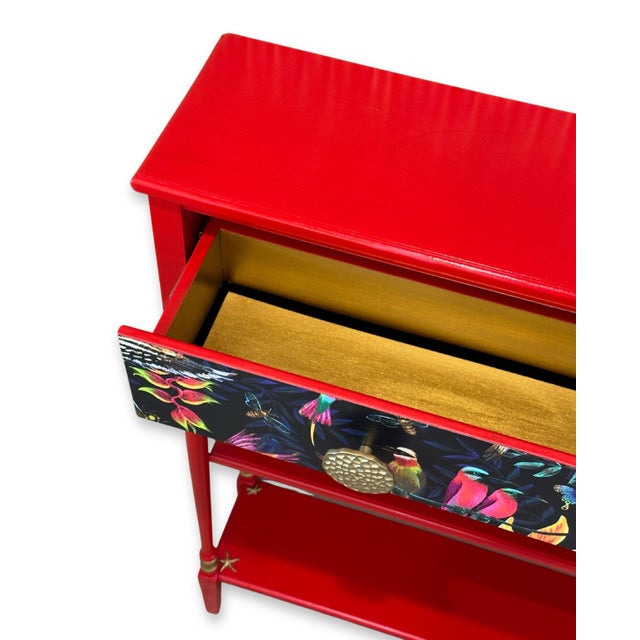 Coastal Solid Wood Console Table, Narrow Hallway Furniture, Red and Gold Palm Beach Tropical Decor For Sale - Image 3 of 11