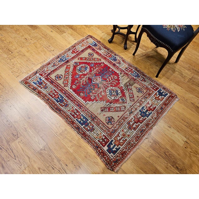19th Century Handwoven Anatolian Village Area Rug, Wool, Vegetable Dyed' 4' x 5' For Sale In Chicago - Image 6 of 18