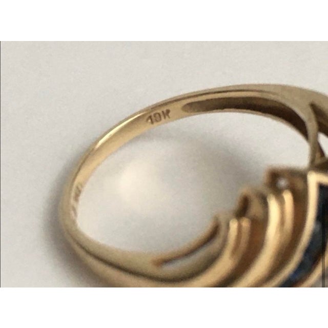 1990s Sapphire & Diamond Cocktail Ring 10k Gold Marquise Cut Vintage 90s Size 7 For Sale - Image 5 of 6