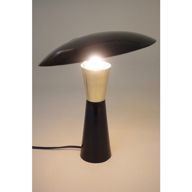 George Nelson Euro Atomic Modern Spage Age Reflector Saucer Disk Brass Table Lamp in the Manner of George Nelson, 1950's For Sale - Image 4 of 10