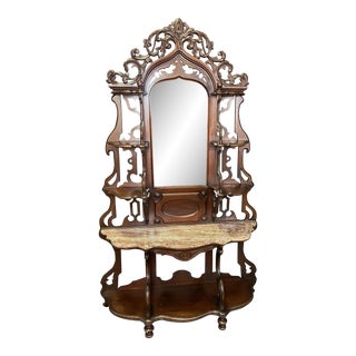 19th Century Solid Walnut Etagere With Chocolate Marble Top For Sale