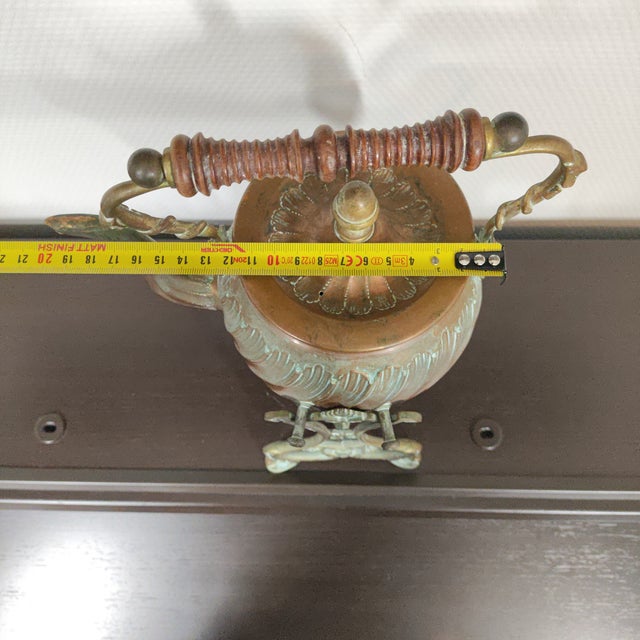 Metal Antique French Copper Spirit Kettle on Brass Stand by e.d. Paris, C. 1900 For Sale - Image 7 of 10