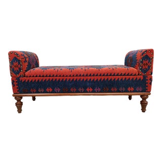 Kilim Upholstered Storage Bench With Arms For Sale