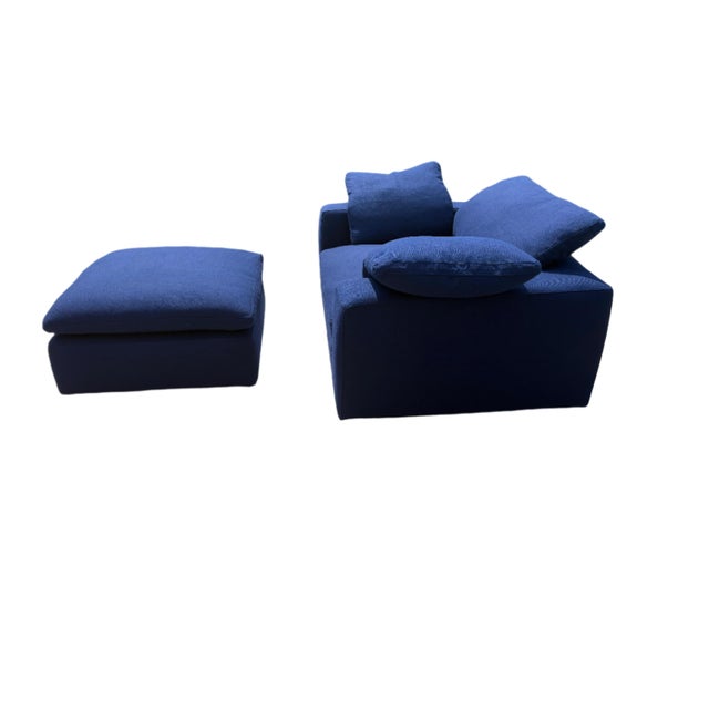 Restoration Hardware Cloud® Luxe Chair-and-a-Half & Ottoman in Navy Perennials® Performance Fabric For Sale - Image 10 of 12