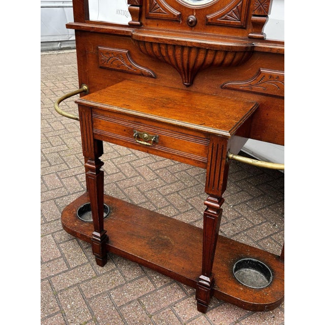 Edwardian Light Oak Hall Stand with Mirror For Sale - Image 5 of 18