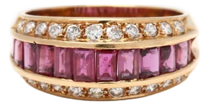 1990s 1.75ctw Diamond and Ruby Band Ring, 18k Yellow Gold, Ring Size 6.25, Baguette