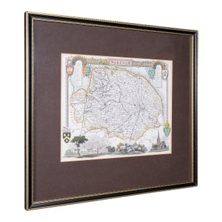 Vintage Norfolk County Map, English, Framed, Cartography, After Thomas Moule For Sale