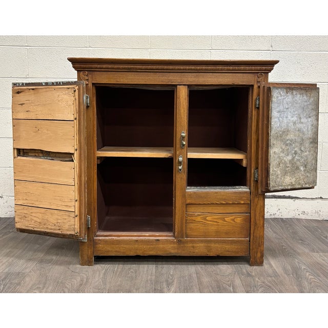 Antique Large Size American Oak and Metal Ice Box Chest Cabinet For Sale - Image 11 of 15