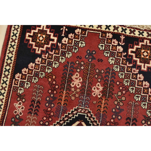 Shiraz Rug 3’5” X 4’7” Red Wool Vintage Tribal Hand-Knotted Oriental Carpet For Sale In Philadelphia - Image 6 of 12