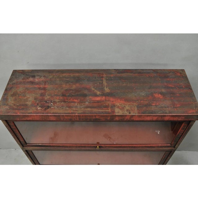 Mid 20th Century Vintage Industrial Steel Metal Faux Woodgrain Painted Stack Barrister Bookcase For Sale - Image 5 of 18
